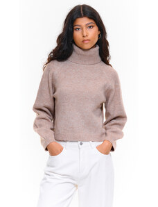 GATE Ženski kratki pleteni pulover z visokim ovratnikom