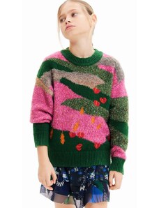 Otroški pulover s primesjo volne Desigual roza barva