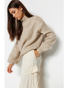 Trendyol Stone Soft Textured Thick Crew Neck Knitwear Sweater