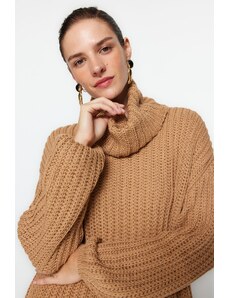 Trendyol Camel široko prilegajoč pulover za pletenine Turtleneck