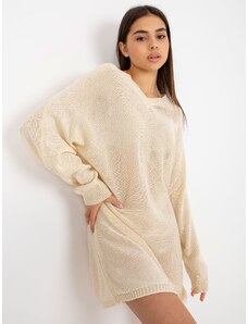 Fashionhunters Light beige loose knitted dress for summer