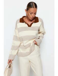 Trendyol Stone Wide fit pulover za pletenine iz barvnih blokov