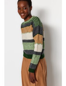 Trendyol Mint mehak teksturiran pulover za pletenine iz barvnih blokov