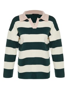 Trendyol Khaki široko prilegajoč pulover za pletenine barvnih blokov