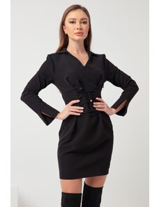 Mini obleka Lafaba Women's Black V-Neck Tie Waist Mini obleka