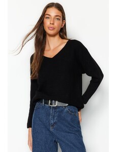 Trendyol Black širok fit pulover za pletenine