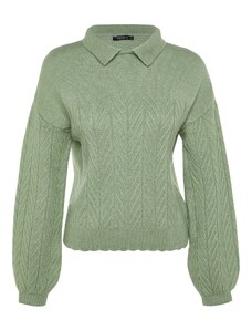 Trendyol Mint široko prilegajo mehke teksturirane pletenice pulover za pletenine