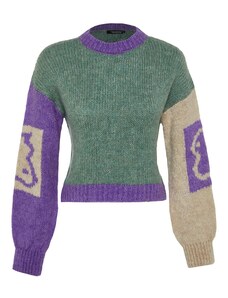 Trendyol Mint mehak teksturiran pulover za pletenine iz barvnih blokov