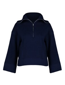 Trendyol Navy Blue Wide Fit mehko teksturiran osnovni pulover za pletenine