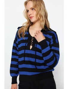 Trendyol Black široko prilegajoč pulover za pletenine Polo vratu