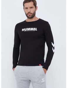 Bombažna majica z dolgimi rokavi Hummel črna barva