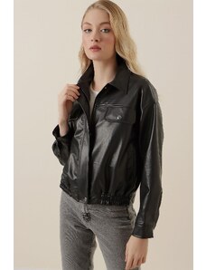Bigdart 1033 umetna usnjena jakna z zadrgo - črna
