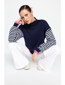 Trendyol Navy Blue Color Block pulover za pletenine