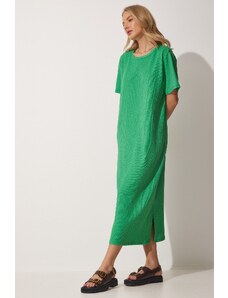 Happiness İstanbul Women's Green Wide Long Daily Summer Knitted Dress