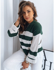 Women's sweater AMELIA in green-and-white stripes Dstreet from