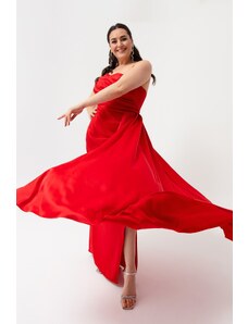 Lafaba ženska rdeča enoramska plus velikost satenastih večerov in maturantskih oblek
