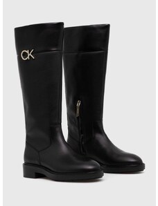 Elegantni škornji Calvin Klein RUBBER SOLE KNEE BOOT W/HW ženski, črna barva, HW0HW01689
