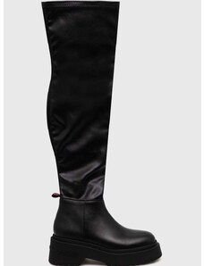Elegantni škornji Tommy Jeans TJW OVER THE KNEE BOOTS ženski, črna barva, EN0EN02254