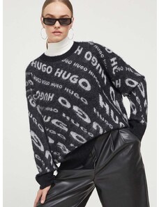 Pulover s primesjo volne HUGO ženski, črna barva
