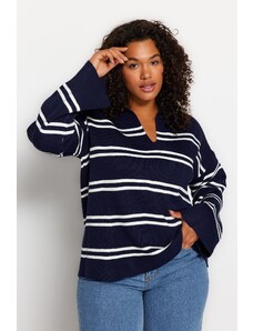 Trendyol krivulja mornarsko modri črtasti pulover za pletenine