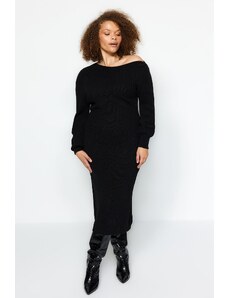 Trendyol krivulja Črna asimetrična podrobna obleka puloverja