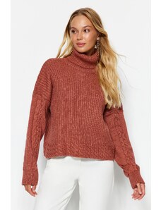 Trendyol posušena vrtnica mehka teksturirana pletenina Turtleneck pulover