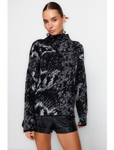 Trendyol črni vzorčni pulover za pletenine iz stoječega ovratnika