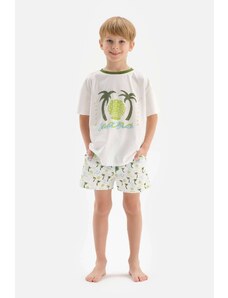 Dagi Boy White Palm Printed Shorts Pajamas Set