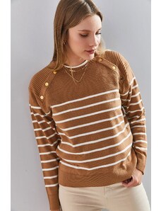 Bianco Lucci Ženski ramenski gumb Podroben pulover za pletenine