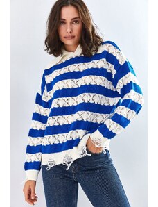 Bianco Lucci ženski polo vrat raztrgan vzorčni pulover za pletenine