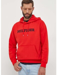 Pulover Tommy Hilfiger moška, rdeča barva, s kapuco