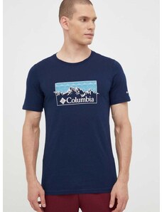 Bombažna kratka majica Columbia mornarsko modra barva