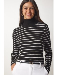 Happiness İstanbul Sreča İstanbul Ženski pulover za pletenine s črnim črtastim vratom
