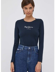 Majica z dolgimi rokavi Pepe Jeans New Virginia ženska, mornarsko modra barva