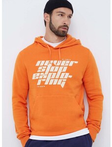 Bombažen pulover The North Face moška, oranžna barva, s kapuco