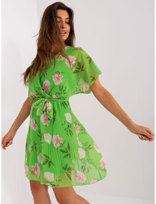 Fashionhunters Light green flowing dress with flowers