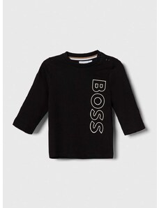 Otroška bombažna majica z dolgimi rokavi BOSS črna barva