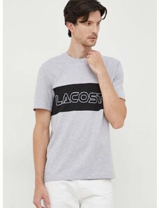 Bombažna kratka majica Lacoste siva barva