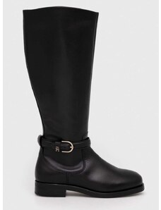 Usnjeni elegantni škornji Tommy Hilfiger ELEVATED ESSENT THERMO LONGBOOT ženski, črna barva, FW0FW07484