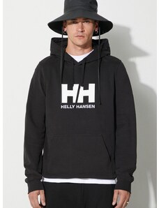 Bombažen pulover Helly Hansen moška, črna barva, s kapuco