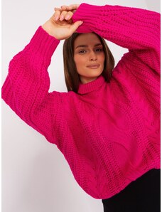 Fashionhunters Women's Fuchsia Oversize Sweater with Turtleneck