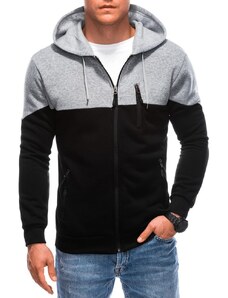 Buďchlap Edinstven dvobarvni pulover s kapuco črn/siv B1612