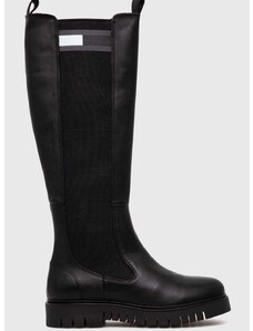 Elegantni škornji Tommy Jeans TJW HIGH SHAFT BOOT ženski, črna barva, EN0EN02316