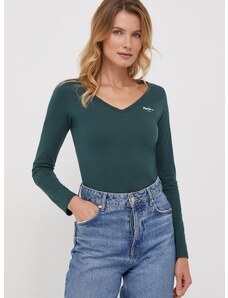 Bombažna majica z dolgimi rokavi Pepe Jeans zelena barva