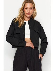 Trendyol Black Waisted Interlock Crop jakna z gumbi