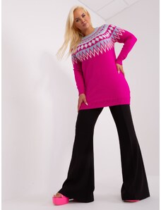 Fashionhunters Fuchsia long sweater of larger size with patterns