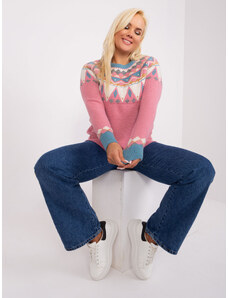 Fashionhunters Dusty pink women's sweater plus size with patterns