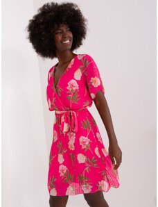 Fashionhunters Dark pink pleated floral dress