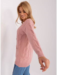 Fashionhunters Light pink cardigan with cables