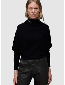 Volnen pulover AllSaints RIDLEY CROP ženski, črna barva